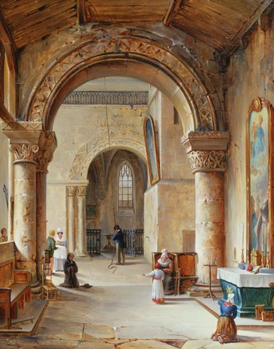 Interieur van een kerk in Normandië, 1832 door Jean Baptiste Messager